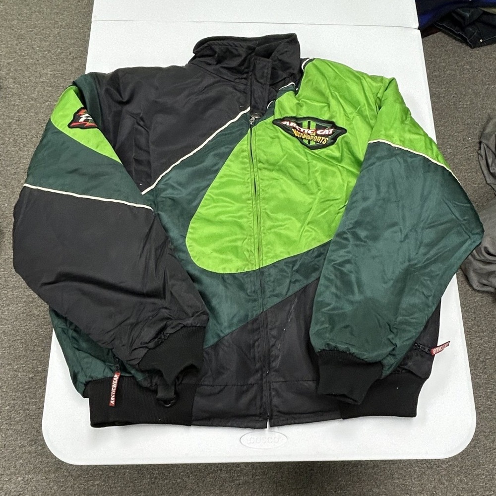 Arctic Cat Motorsports Jacket Mens XXL Green Black Good Colorblock Racing Coat